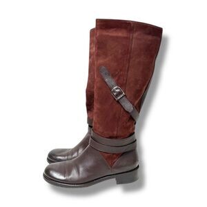 Jimmy Choo DARLA Riding Boots Tall Knee Buckles Flat Brown Leather Suede Size 38